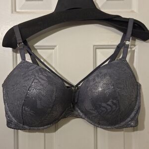Victoria's Secret: 40DD Very Sexy Push-Up Metallic Gray Lace Harness Front Bra.